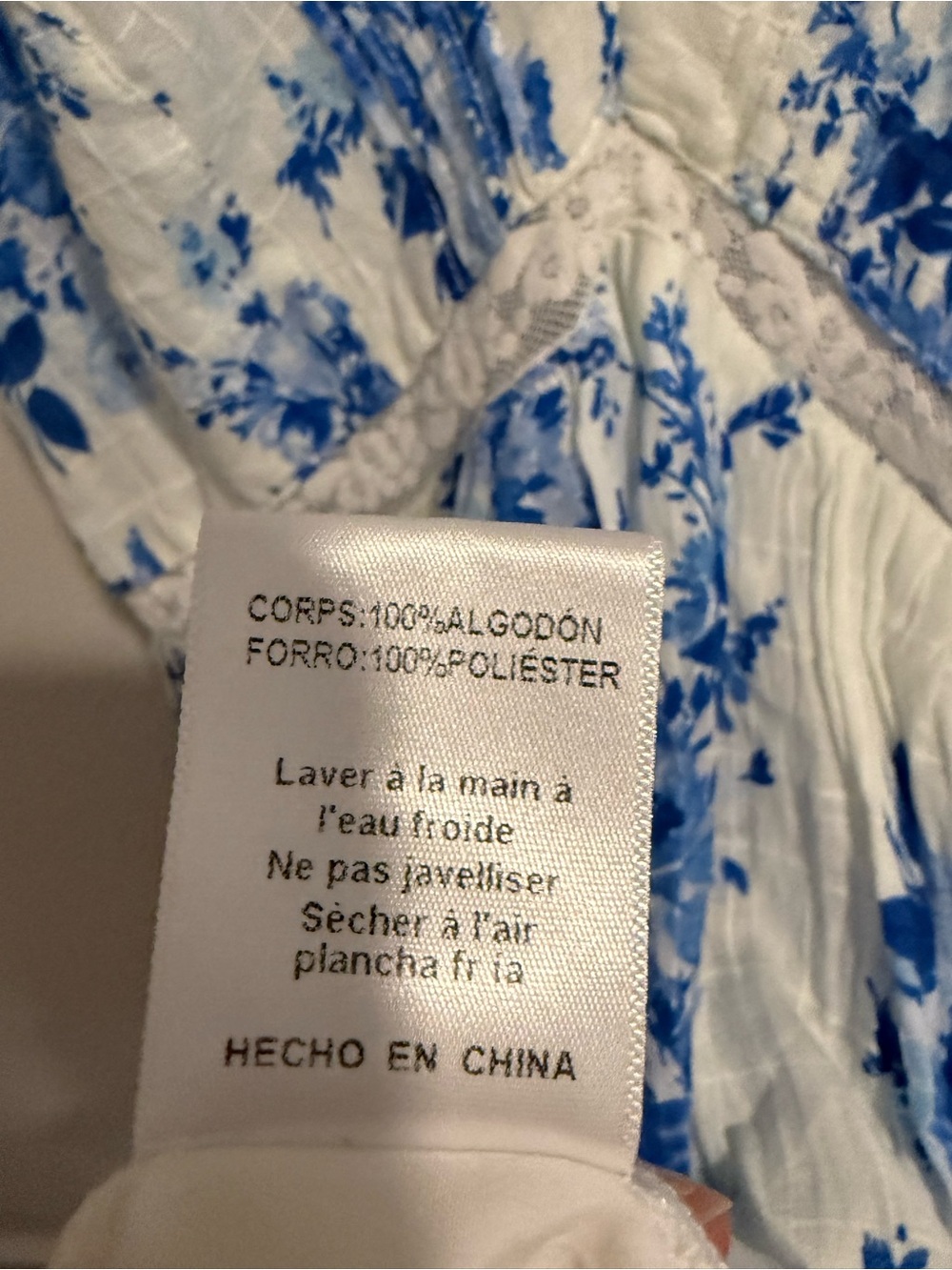 Pookie & Sebastian White Blue Floral Cotton Mini Dress Smocked Back Size L - Picture 8 of 15
